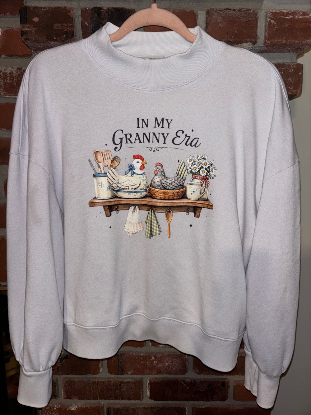 Gap “In My Granny Era” Custom Graphic Sweatshirt Women’s Vintage-Inspired Sz Med